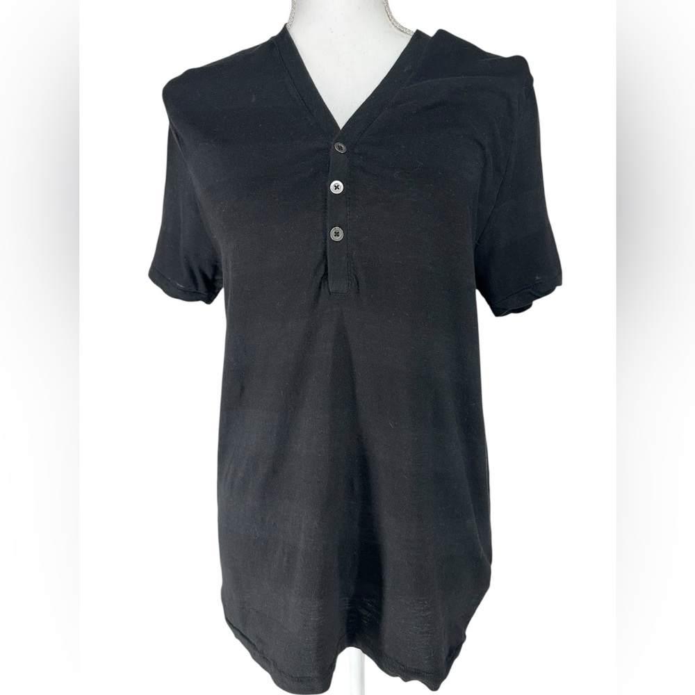 H&M / Black Stripe Henley T-Shirt / Medium / Hipster Emo Goth Indie Rock Preppy